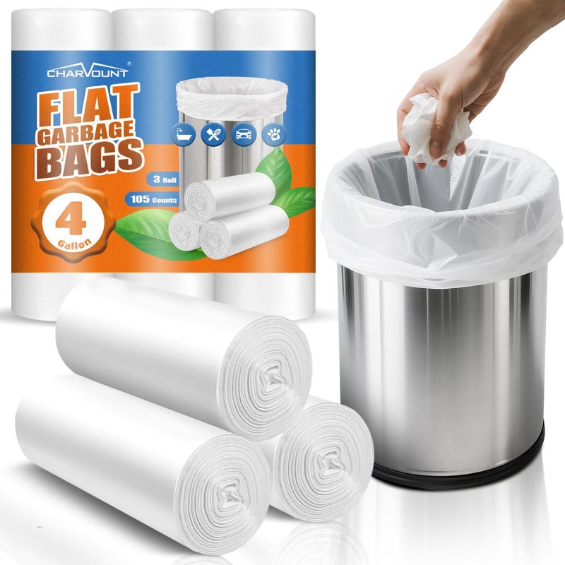 Charmount Small Trash Bags 4 Gallon, 105 Count Small Garbage Bags for Bathroom, Office, Kitchen Trash Can Mini Trash Bags for Wastebasket Bin Liner,15L,Unscented, White - Image 1